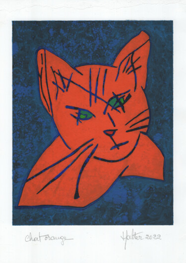 Pintura titulada "Chat orange acryliq…" por Alain Halter, Obra de arte original, Acrílico