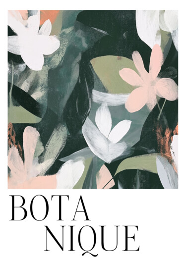 Digitale Kunst getiteld "Botanical Bloom Abs…" door Chun Yu Guan, Origineel Kunstwerk, AI gegenereerde afbeelding Gemonteerd…