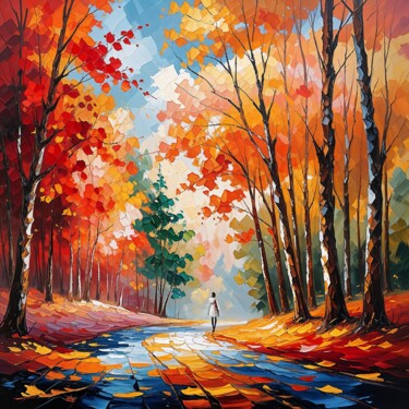 Arte digitale intitolato "Sentiero Autunnale…" da Luisonart, Opera d'arte originale, Immagine generata dall'IA