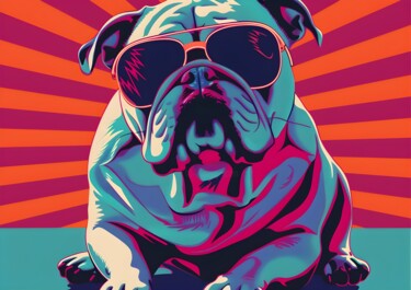 제목이 "Cool Bulldog in Sun…"인 디지털 아트 春宇 关로, 원작, AI 생성 이미지 판지에 장착됨