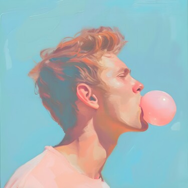 数字艺术 标题为“Chic Bubblegum Mome…” 由春宇 关, 原创艺术品, AI生成的图像 安装在纸板上
