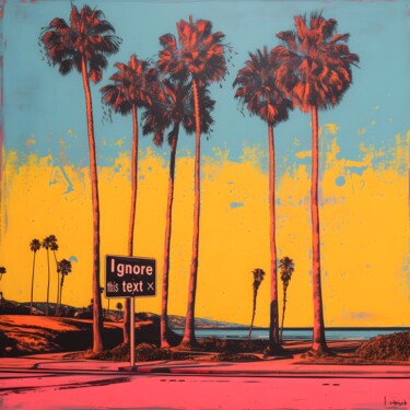 数字艺术 标题为“Palm Trees at Sunse…” 由春宇 关, 原创艺术品, AI生成的图像 安装在纸板上