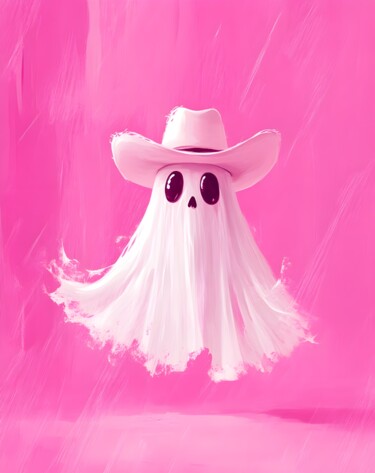 数字艺术 标题为“Pink Ghost in Cowbo…” 由春宇 关, 原创艺术品, AI生成的图像 安装在纸板上