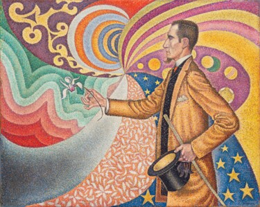 The Magician's Dream: A Pointillist Vision 제목이 "The Magician's Drea…"인 디지털 아트 春宇 关로, 원작, AI 생성 이미지 판지에 장착됨