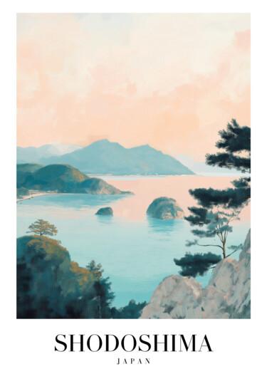数字艺术 标题为“Shodoshima Serenity…” 由春宇 关, 原创艺术品, AI生成的图像 安装在纸板上