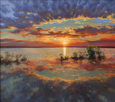 Sunset on the Kuyalnik estuary. Pintura titulada "Sunset on the Kuyal…" por Sviatoslav Barabash, Obra de arte original, Oleo Montado en Bastidor de camilla…