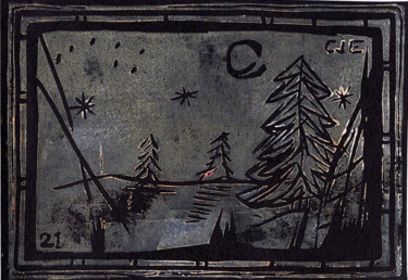 Printmaking titled "Winter V" by Christian Envall, Original Artwork, Linocuts