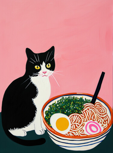 Цифровое искусство под названием "Whiskered Cat and R…" - 春宇 关, Подлинное произведение искусства, Изображение, сгенерированн…