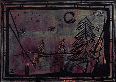 Printmaking titled "Winter VII" by Christian Envall, Original Artwork, Linocuts