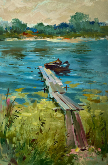 "Boats at Rest by th…" başlıklı Tablo Yuriy Suprunchuk tarafından, Orijinal sanat, Petrol Karton üzerine monte edilmiş
