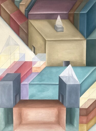 Schilderij getiteld "Un posto" door Linedot, Origineel Kunstwerk, Olie Gemonteerd op Frame voor houten brancard