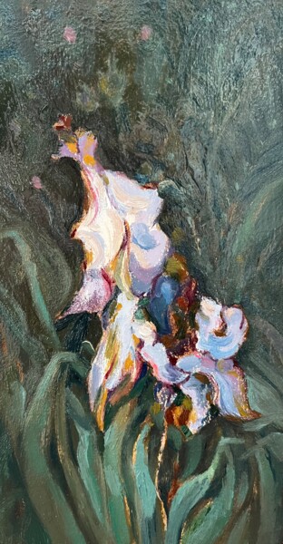 Peinture intitulée "Iris hanging wall a…" par Roman Sergienko, Œuvre d'art originale, Huile