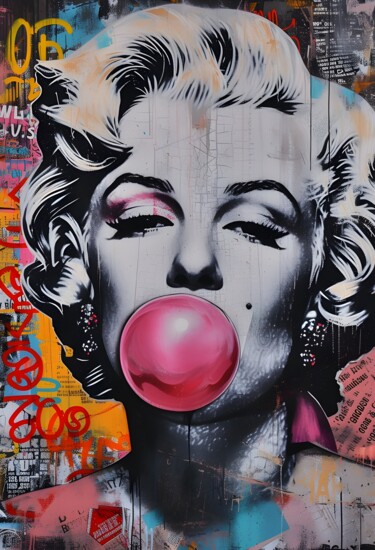 数字艺术 标题为“Pop Art Marilyn Bub…” 由春宇 关, 原创艺术品, AI生成的图像 安装在纸板上