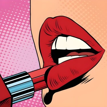 数字艺术 标题为“Bold Lipstick Pop A…” 由春宇 关, 原创艺术品, AI生成的图像 安装在纸板上