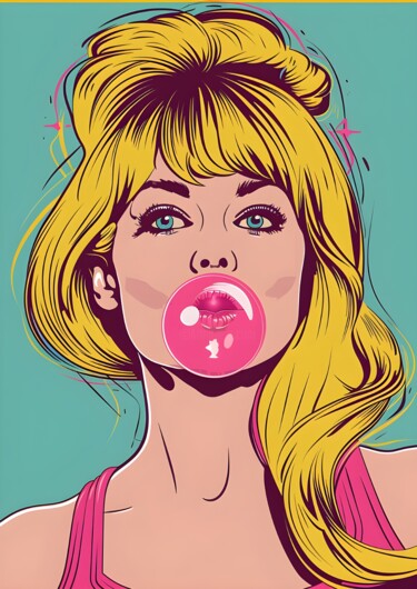 数字艺术 标题为“Pop Art Bubblegum G…” 由春宇 关, 原创艺术品, AI生成的图像 安装在纸板上