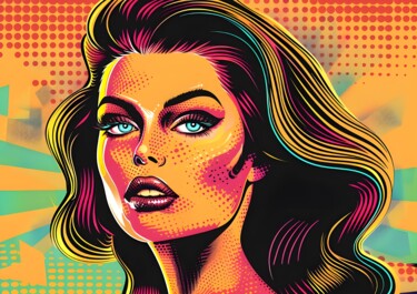 数字艺术 标题为“Vibrant Pop Art Wom…” 由春宇 关, 原创艺术品, AI生成的图像 安装在纸板上