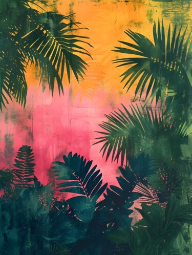 数字艺术 标题为“Tropical Paradise S…” 由春宇 关, 原创艺术品, AI生成的图像 安装在纸板上