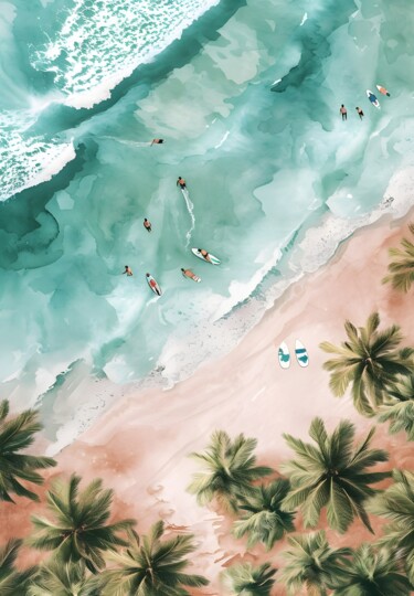 数字艺术 标题为“Tropical Surfing Pa…” 由春宇 关, 原创艺术品, AI生成的图像 安装在纸板上