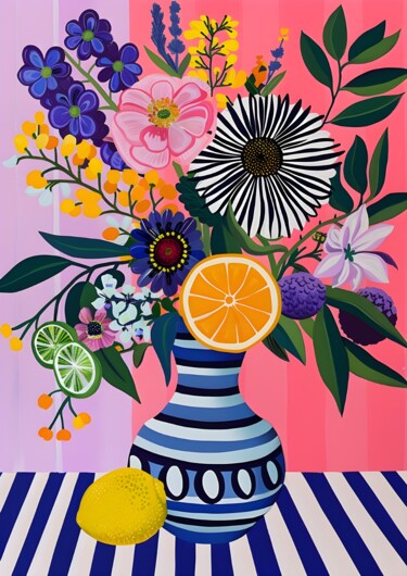 数字艺术 标题为“Vibrant Citrus Bouq…” 由春宇 关, 原创艺术品, AI生成的图像 安装在纸板上