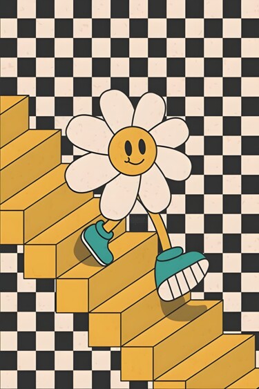 数字艺术 标题为“Chequered Steps wit…” 由春宇 关, 原创艺术品, AI生成的图像 安装在纸板上