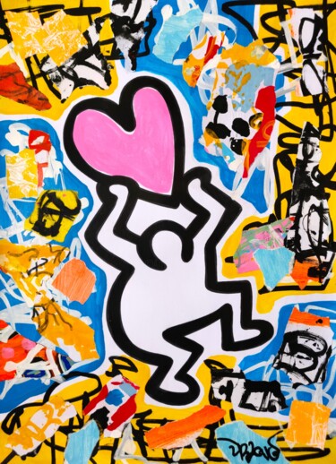Happy love PINK ( Tribute to Keith Haring ) "Happy love PINK ( T…" başlıklı Tablo Dr. Love tarafından, Orijinal sanat, Akrilik