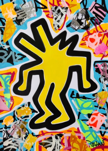 Pop dog yellow ( Tribute to Keith Haring ) Painting titled "Pop dog yellow ( Tr…" by Dr. Love, Original Artwork, Acrylic