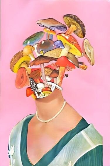数字艺术 标题为“Mushroom Headpiece:…” 由春宇 关, 原创艺术品, AI生成的图像 安装在纸板上
