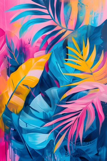 数字艺术 标题为“Tropical Fusion: Vi…” 由春宇 关, 原创艺术品, AI生成的图像 安装在纸板上