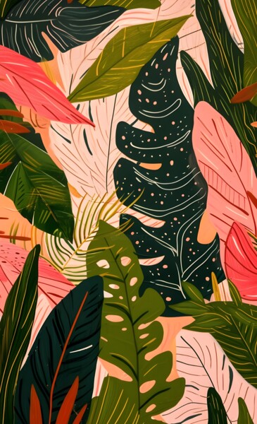 제목이 "Tropical Jungle Vib…"인 디지털 아트 春宇 关로, 원작, AI 생성 이미지 판지에 장착됨