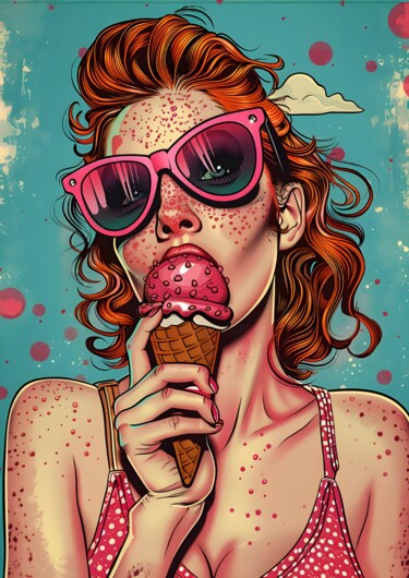 数字艺术 标题为“Summer Bliss: Ice C…” 由春宇 关, 原创艺术品, AI生成的图像 安装在纸板上