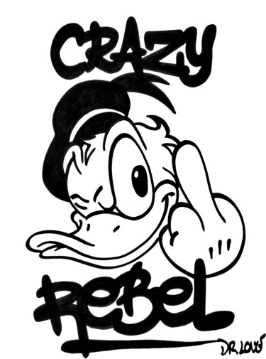 Crazy Rebel Donald Duck 绘画 标题为“Crazy Rebel Donald…” 由Dr. Love, 原创艺术品, 标记