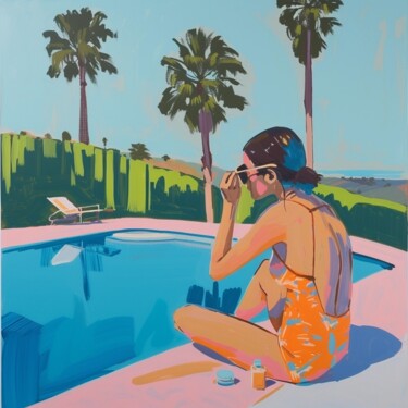 数字艺术 标题为“Poolside Serenity:…” 由春宇 关, 原创艺术品, AI生成的图像 安装在纸板上
