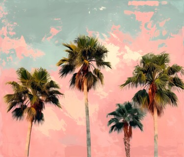 数字艺术 标题为“Palm Trees in Paste…” 由春宇 关, 原创艺术品, AI生成的图像 安装在纸板上