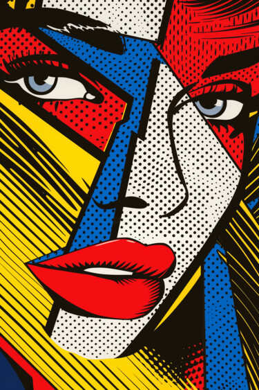 数字艺术 标题为“Pop Art Woman with…” 由春宇 关, 原创艺术品, AI生成的图像 安装在纸板上