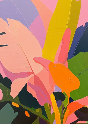 数字艺术 标题为“Vibrant Tropical Le…” 由春宇 关, 原创艺术品, AI生成的图像 安装在纸板上