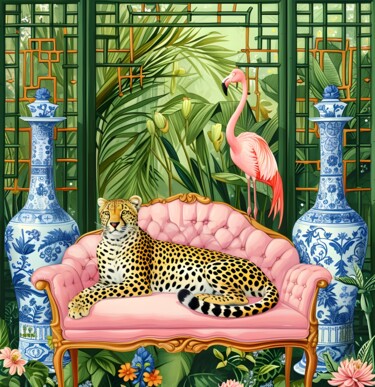 数字艺术 标题为“Exotic Jungle Luxe:…” 由春宇 关, 原创艺术品, AI生成的图像 安装在纸板上