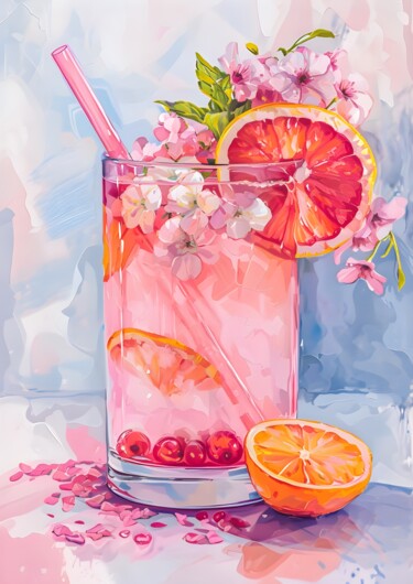 数字艺术 标题为“Fizzy Citrus Deligh…” 由春宇 关, 原创艺术品, AI生成的图像 安装在纸板上