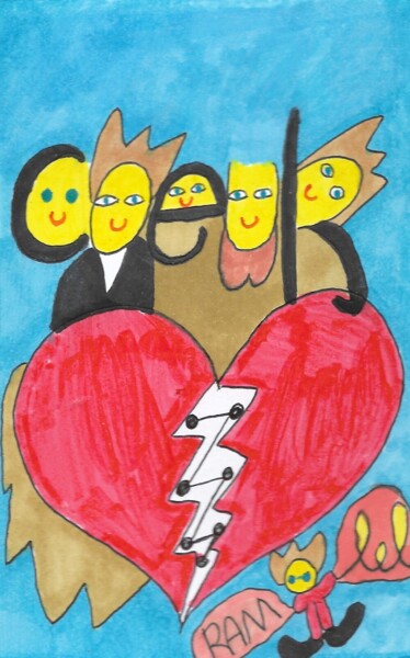 Tekening getiteld "COEUR EN 2" door Ramo Avec O, Origineel Kunstwerk, Inkt