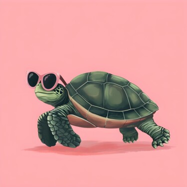 数字艺术 标题为“Stylish Sea Turtle…” 由春宇 关, 原创艺术品, AI生成的图像 安装在纸板上