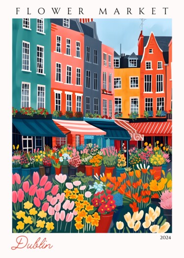 数字艺术 标题为“Dublin Flower Marke…” 由春宇 关, 原创艺术品, AI生成的图像 安装在纸板上
