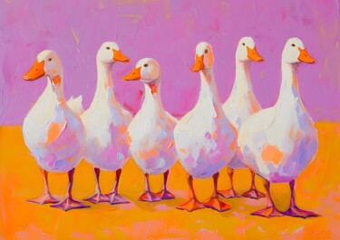 数字艺术 标题为“Flock of White Duck…” 由春宇 关, 原创艺术品, AI生成的图像 安装在纸板上