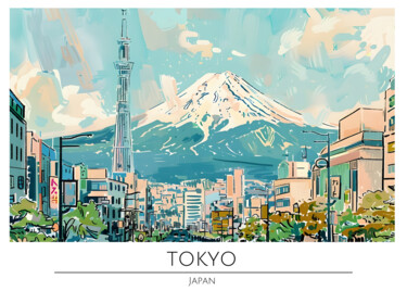 数字艺术 标题为“Tokyo Skyline: Mode…” 由春宇 关, 原创艺术品, AI生成的图像 安装在纸板上