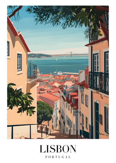 数字艺术 标题为“Lisbon's Charm: A C…” 由春宇 关, 原创艺术品, AI生成的图像 安装在纸板上