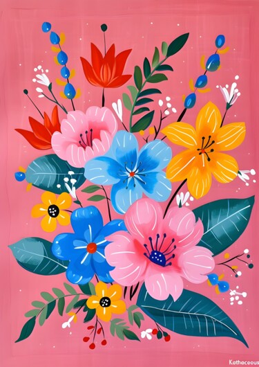 数字艺术 标题为“Vibrant Floral Bouq…” 由春宇 关, 原创艺术品, AI生成的图像 安装在纸板上