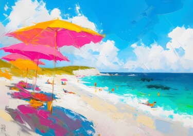 数字艺术 标题为“Vibrant Beach Escape” 由春宇 关, 原创艺术品, AI生成的图像 安装在纸板上