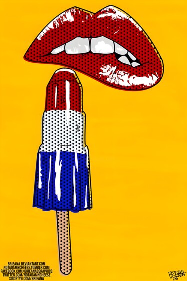 数字艺术 标题为“Pop Art Lips Lickin…” 由春宇 关, 原创艺术品, AI生成的图像 安装在纸板上