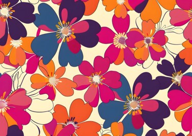 数字艺术 标题为“Vibrant Floral Patt…” 由春宇 关, 原创艺术品, AI生成的图像 安装在纸板上