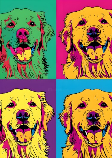数字艺术 标题为“Pop Art Golden Retr…” 由春宇 关, 原创艺术品, AI生成的图像 安装在纸板上