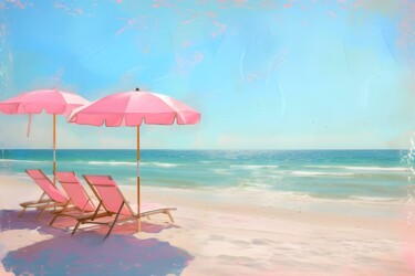 数字艺术 标题为“Pastel Paradise: Be…” 由春宇 关, 原创艺术品, AI生成的图像 安装在纸板上