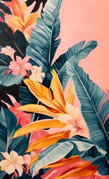 数字艺术 标题为“Tropical Paradise B…” 由春宇 关, 原创艺术品, AI生成的图像 安装在纸板上